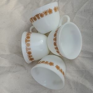 Pyrex Butterfly Gold Teacups Coffee Cups Set of 4